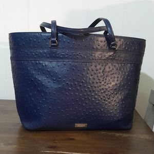 Kate Spade Medium Harmony Valencia Road French Navy Purse/Tote Bag Ostrich Textu